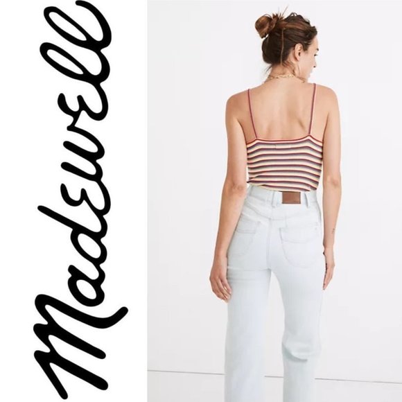 NEW Women's Madewell Rainbow Stripe Ribbed Thong Bodysuit, Size XS and XXS - Red - Picture 3 of 9